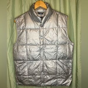 Lands End Silver Snap Front Goose Down Puffer Vest